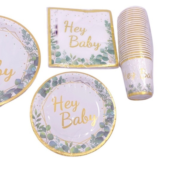 Greenery Bliss: Sage Green Party Baby Shower Supplies for 24 Guests - Picture 4 of 4